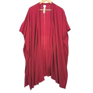 Chicos Red Lightweight Knit Open Wrap Cardigan Kimono Ruana OS Boho Lagenlook